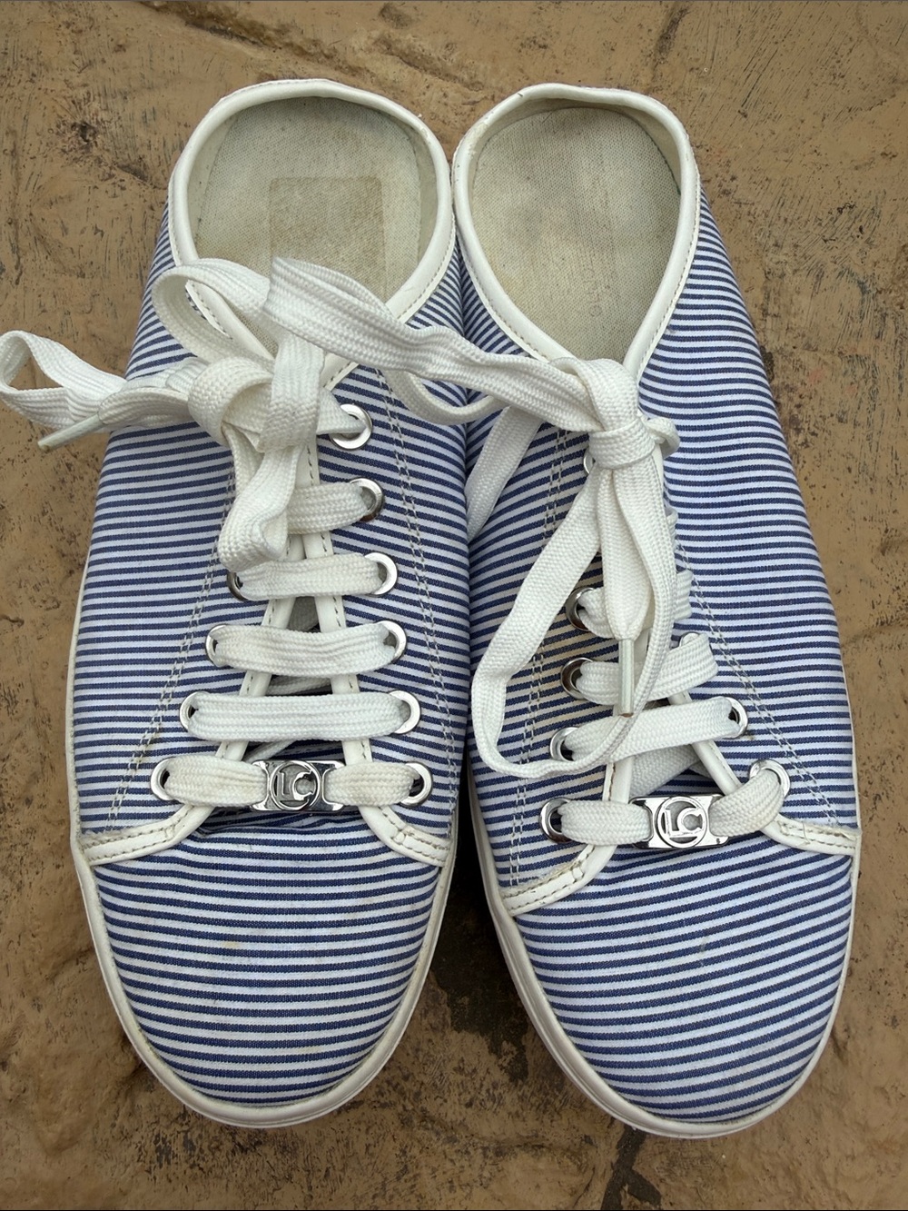 Liz Claiborne Striped Canvas Lace-Up Sneakers/Mules in Navy & White Size 9